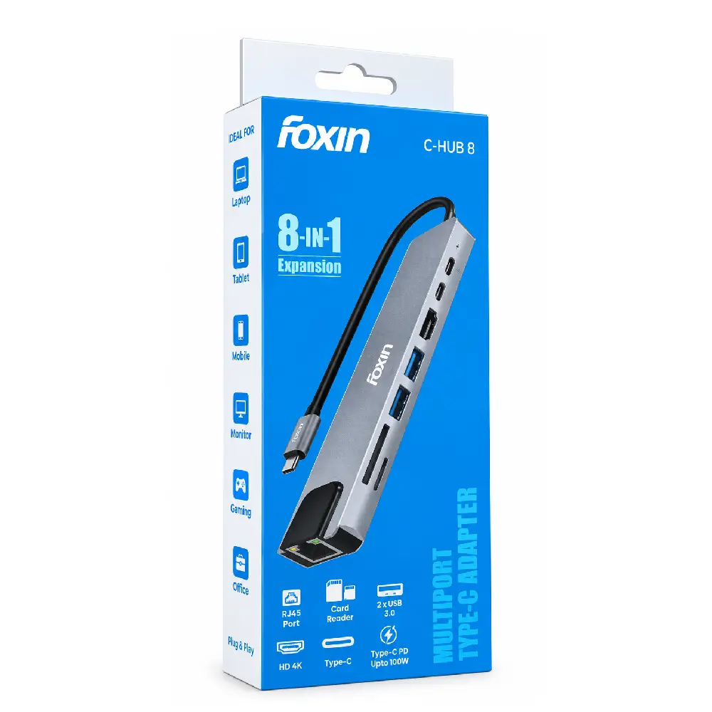 Foxin  Type-C Hub 8 in 1 (HDMI | USB 3.0 | PD) C-HUB 8